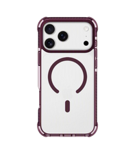 Capa 1 Kase Fusion transparente com bordas roxas para iPhone 18 Pro Max, tecnologia MagSafe e reforço nos cantos.