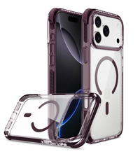 Capa 1 Kase Fusion transparente com bordas roxas para iPhone 18 Pro Max, com tecnologia MagSafe e reforço nos cantos.