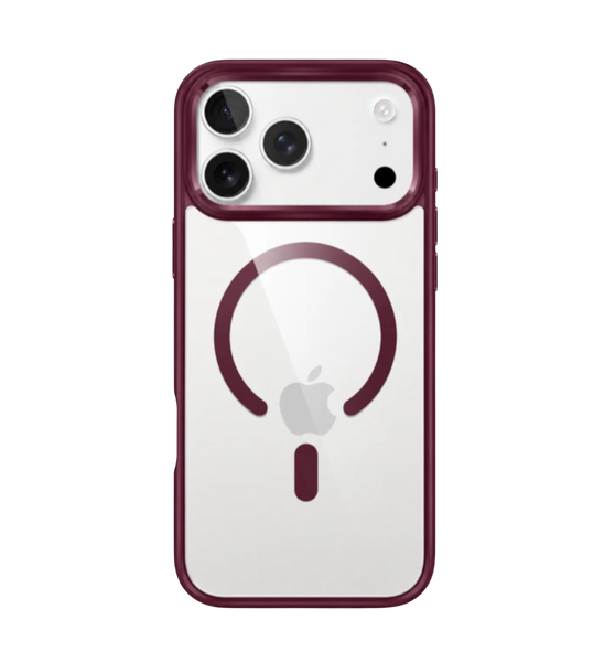Capa 1 Kase Ultra Hybrid para iPhone 18 Pro na cor bordô com traseira transparente e suporte magnético MagSafe